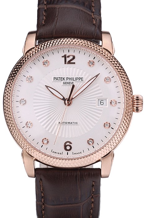 Patek Philippe Swiss Calatrava Ribbed Bezel White Dial Brown Leather Strap 7647
