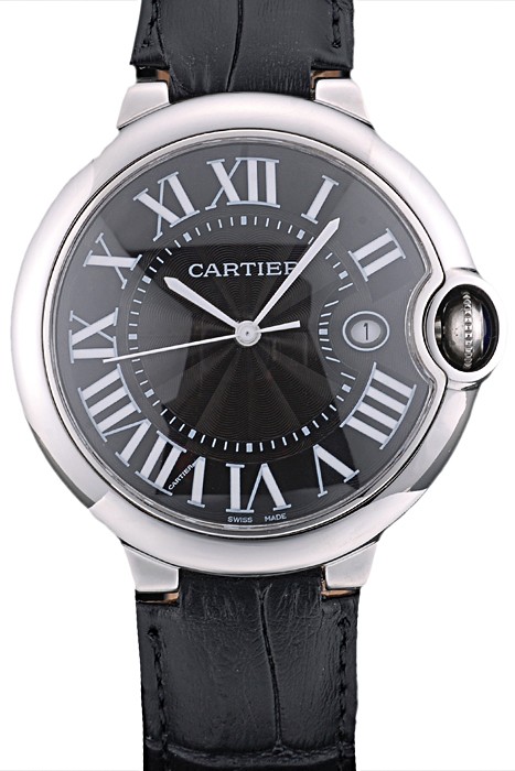Cartier Ballon Bleu 42mm Black Dial Stainless Steel Case Black Leather Bracelet
