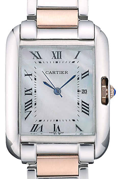 Cartier Tank Anglaise 30mm White Dial Stainless Steel Case Two Tone Bracelet