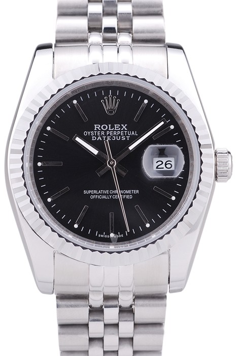 Rolex Datejust Black Dial Diamonds Ribbed Bezel 7456