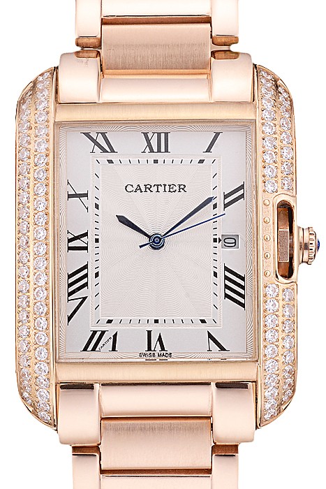 Cartier Tank Anglaise 36mm White Dial Diamonds Rose Gold Case Rose Gold Bracelet