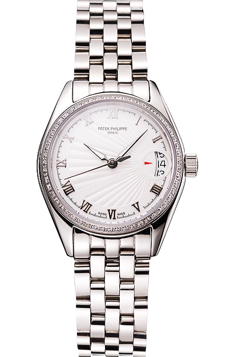 Swiss Patek Philippe Calatrava White Dial Diamond Bezel Stainless Steel Case And Bracelet
