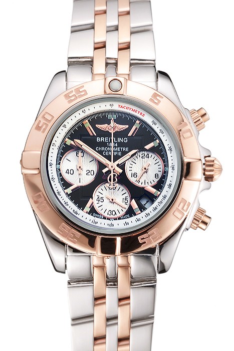 Breitling Chronomat Quartz Dark Blue Dial Rose Gold Case Stainless Steel Case Two Tone Bracelet