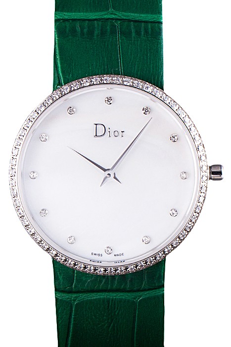 La D de Dior Green Leather Strap with White Dial  621507