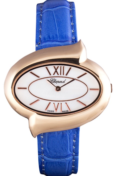 Chopard Luxury Gold Bezel with White Dial and Blue Leather Strap  621544