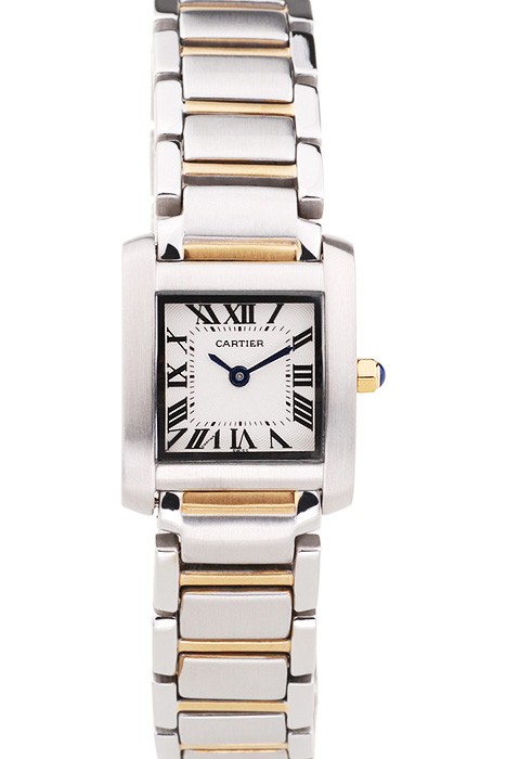 Cartier Tank Francaise 22mm White Dial Stainless Steel Case Two Tone Bracelet