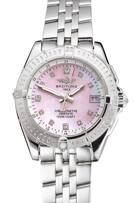 Breitling Colt Lady Pink Dial Diamond Hour Marks Stainless Steel Case And Bracelet
