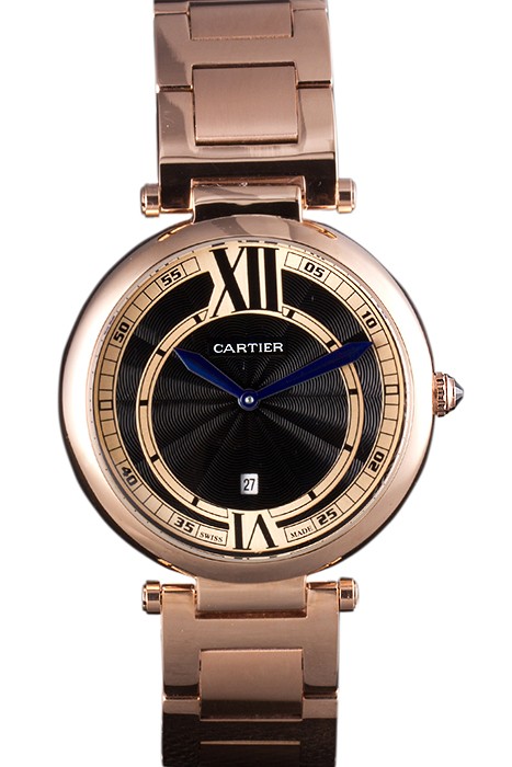 Cartier Ballon Bleu Rose Gold Stainelss Steel Strap Black Dial  621454
