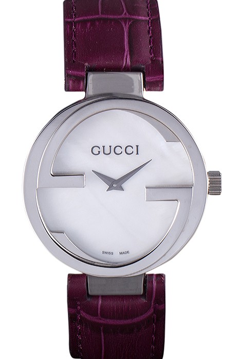 Gucci Interlocking Silver Bezel with Purple Leather Band  621516