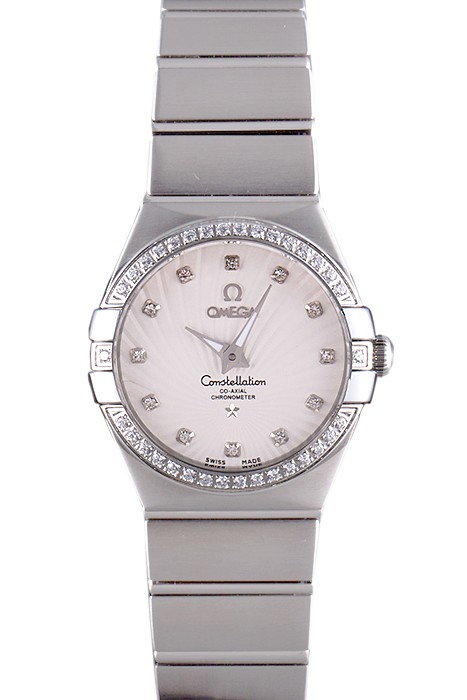 Swiss Lady Omega Constellation Crystal Encrusted Bezel Silver Radial Dial 80291