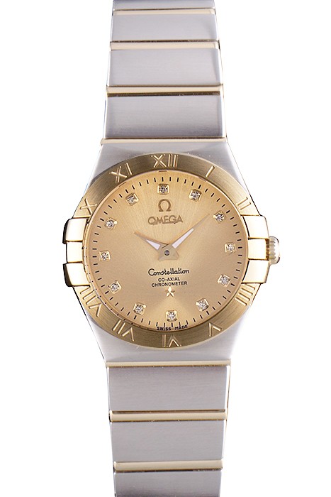 Swiss Lady Omega Constellation Stainless Steel Bracelet Golden Dial 80292