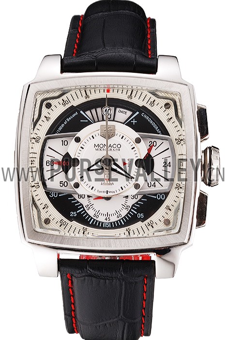 Tag Heuer Monaco Black Perforated Leather Strap White Dial 80306