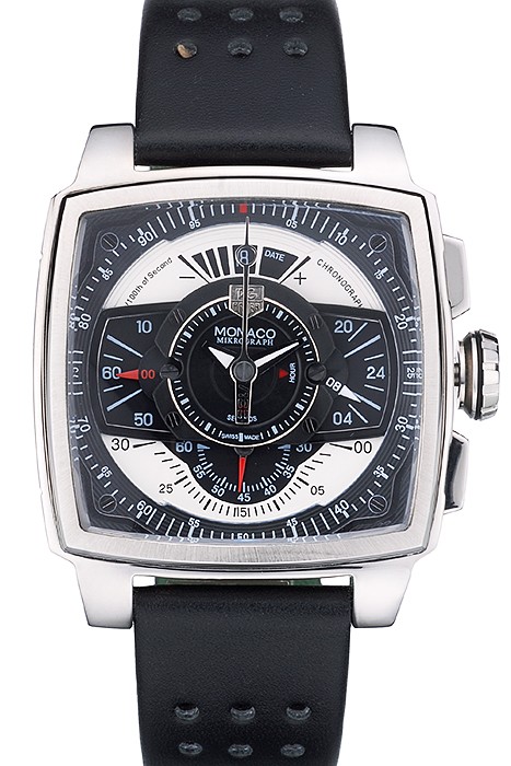 Tag Heuer Monaco Black-Green Perforated Leather Strap Black Dial 80308