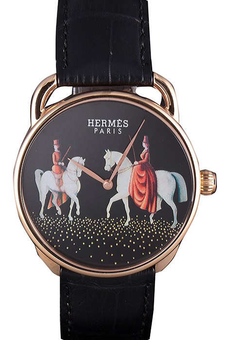 Hermes Classic Croco Leather Strap Black Dial 801397