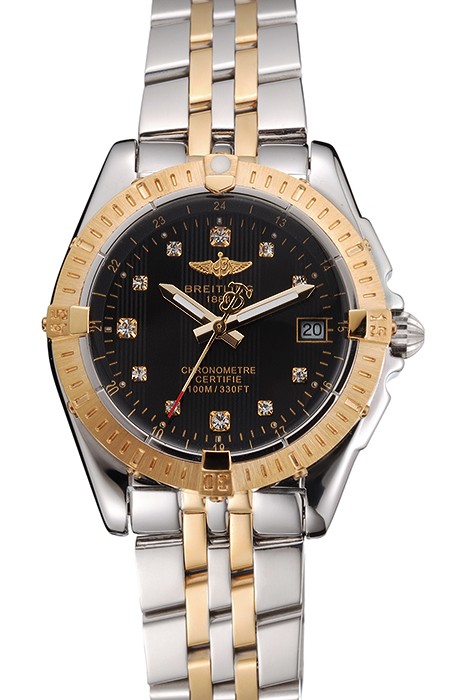 Breitling Colt Lady Black Dial Diamond Hour Marks Gold Bezel Stainless Steel Case Two Tone Bracelet