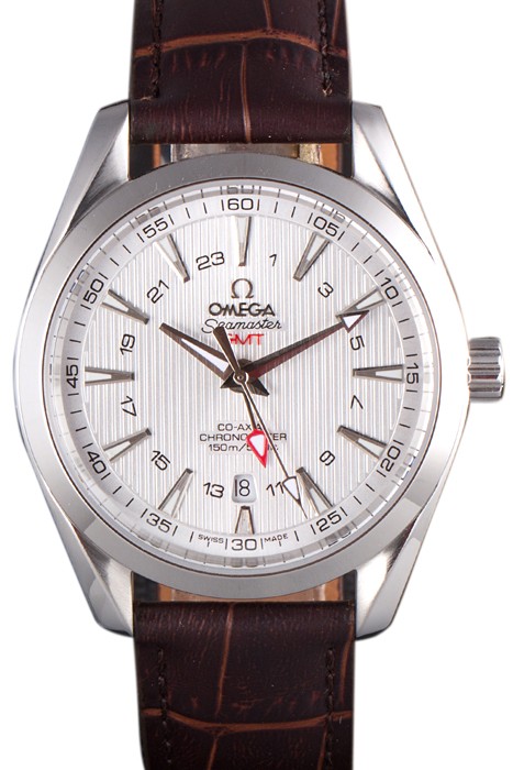 Omega Seamaster Silver Bezel with White Dial and Brown Leather Band  621573