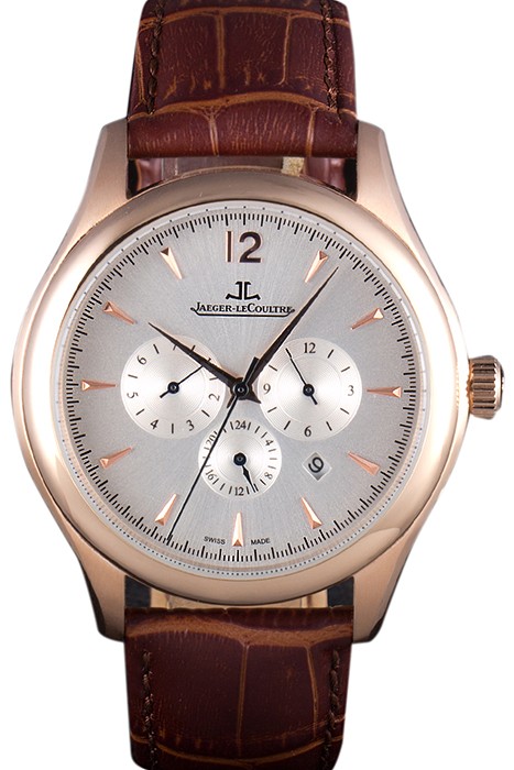 Jaeger Lecoultre Master Chronograph Gold Bezel Brown Leather Band  621610