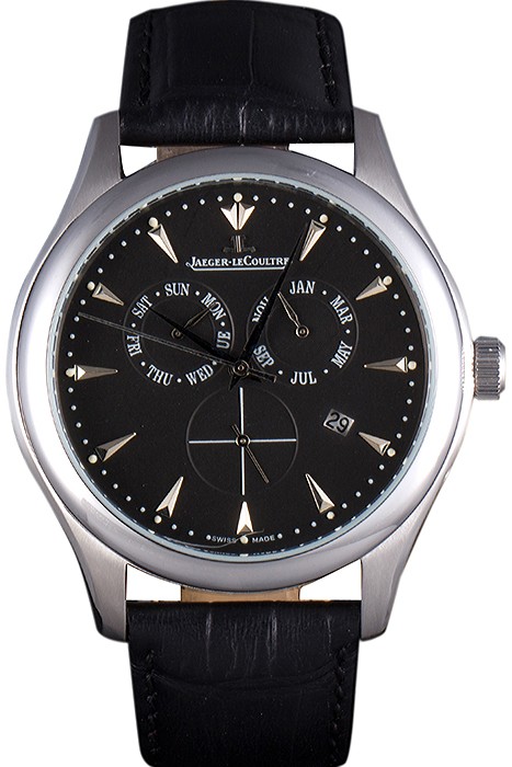 Jaeger Lecoultre Master Silver Bezel Black Leather Band  621615