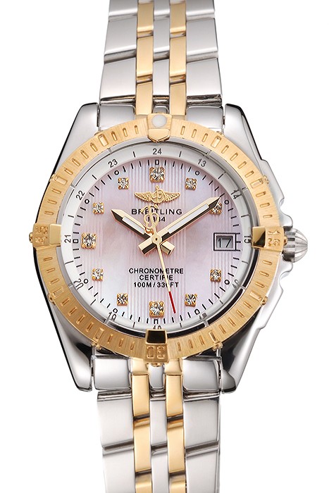 Breitling Colt Lady Pink Dial Diamond Hour Marks Gold Bezel Stainless Steel Case Two Tone Bracelet