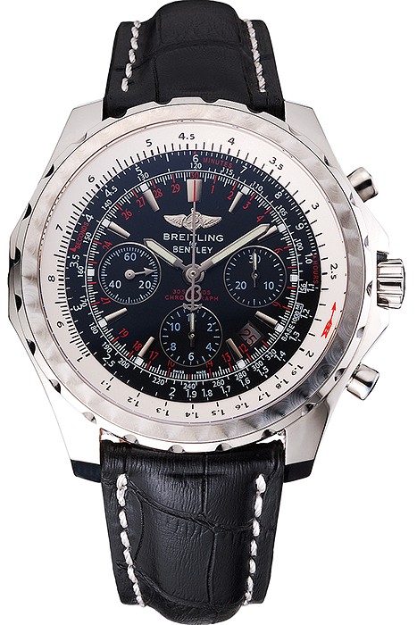 Swiss Breitling Bentley Black Croco Leather Bracelet Black Dial 80286