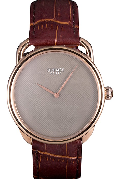 Hermes Classic Croco Leather Strap Silver Dial 801395