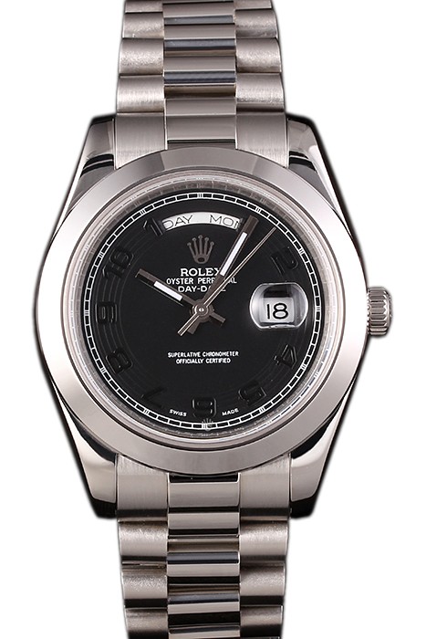 Swiss Rolex Daydate Stainless Steel Bracelet Black Dial 80294