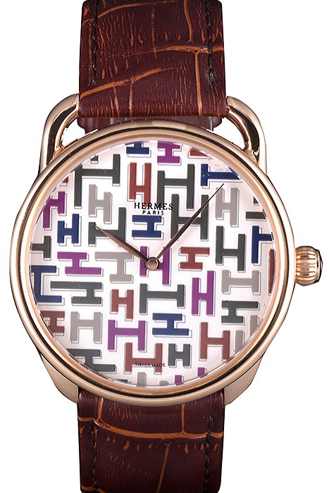 Hermes Classic Croco Leather Strap Multicolor Patterned Logo Dial 801402