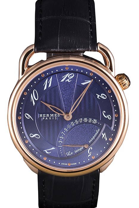 Hermes Classic Croco Leather Strap Navy Dial 801404