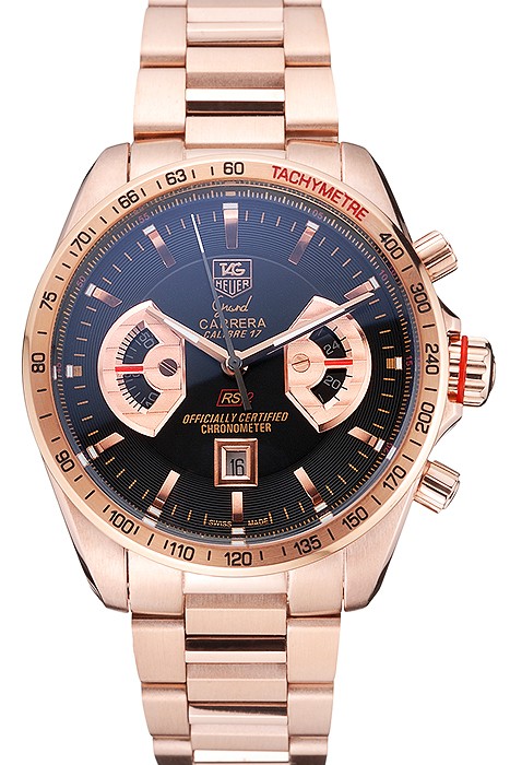 Tag Heuer Grand Carrera Rose Gold Bracelet Black Dial 801438