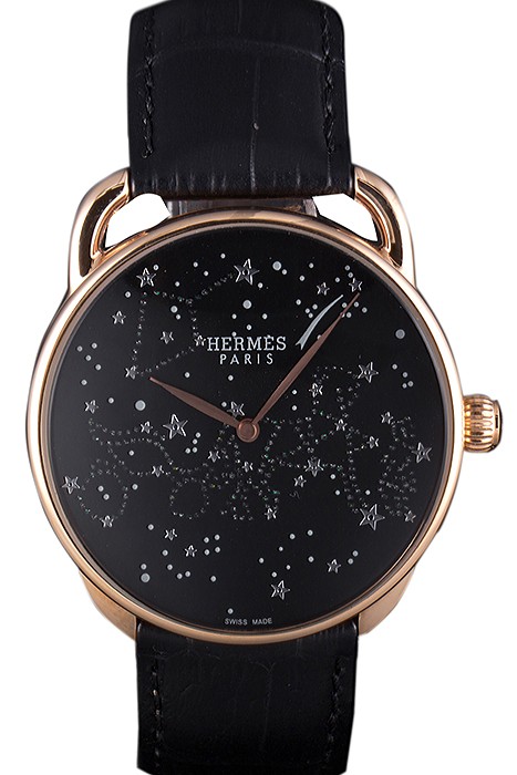 Hermes Classic Croco Leather Strap Black Dial 801405