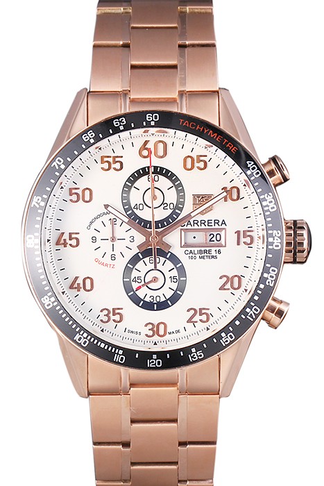 Tag Heuer Carrera Rose Gold Bracelet White Dial 801442