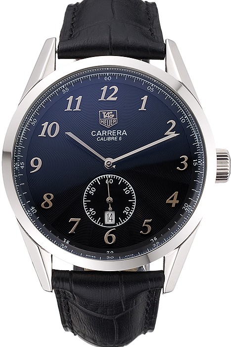 Tag Heuer Carerra Calibre 6 Black Dial Stainless Steel Bezel Black Leather Band  622162