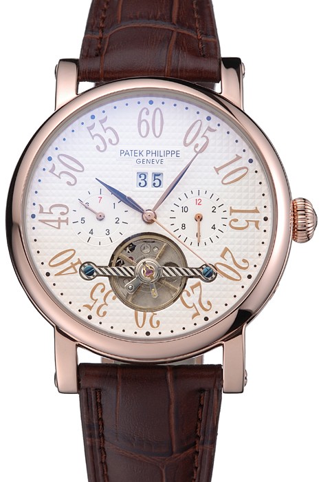 Patek Philippe Grand Complications Gold Case White Dial Arabic Numerals Brown Leather Bracelet 622255