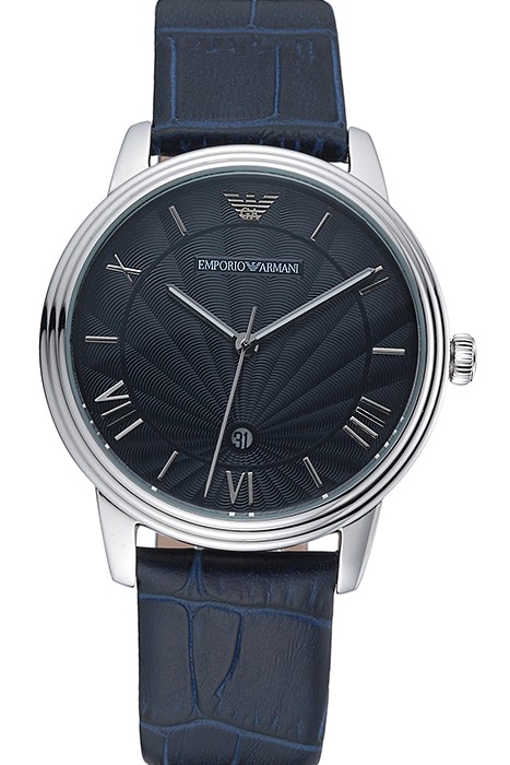 Emporio Armani Classic Dark Blue Dial Silver Case Dark Blue Leather Bracelet  622335