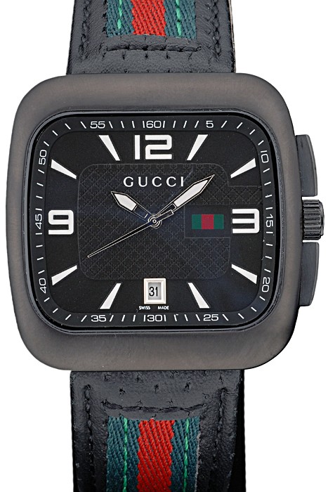Gucci Black Leather Strap Black Ceramic Bezel Black Dial 80220