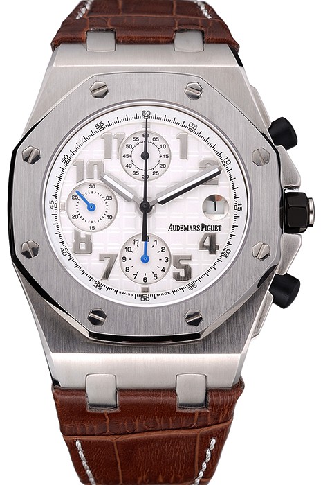 Swiss Audemars Piguet Royal Oak Offshore White Dial Stainless Steel Case Brown Leather Strap  622848
