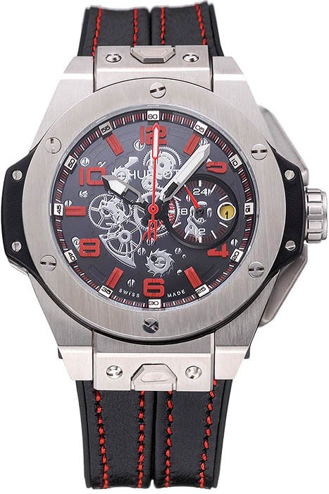 Hublot Big Bang Ferrari Black Dial Stainless Steel Case And Bezel Black Leather Strap  622768