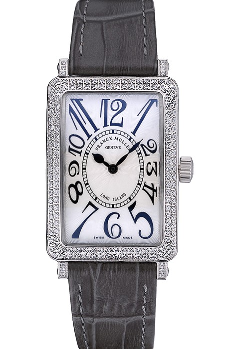 Franck Muller Long Island Classic White Dial Diamonds Case Black Leather Band  622371