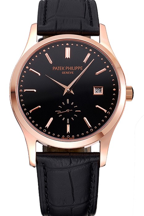 Patek Philippe Calatrava Black Dial Rose Gold Case Black Leather Strap  622835