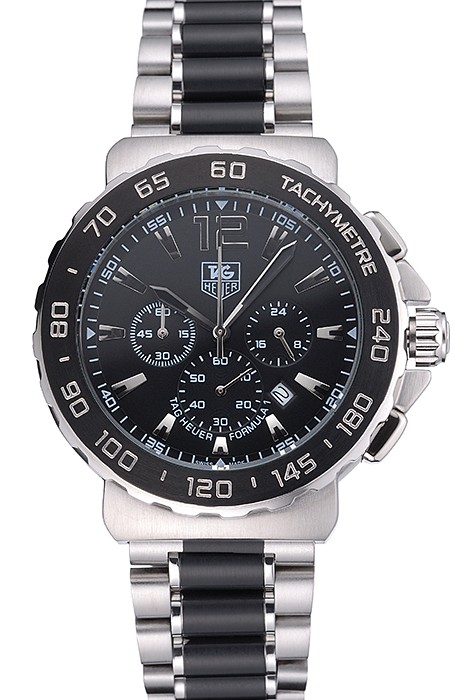 Tag Heuer Formula 1 Chronograph Black Dial Black Bezel Two Tone Stainless Steel Band   622412