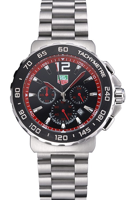 Tag Heuer Formula 1 Chronograph Black Dial Black Bezel Stainless Steel Band Red Numerals  622411