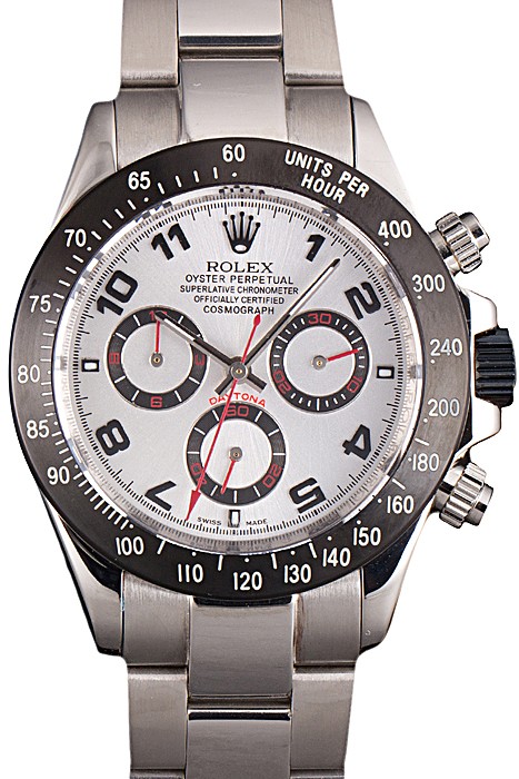 Rolex Daytona Stainless Steel Black Enameled Silver Dial