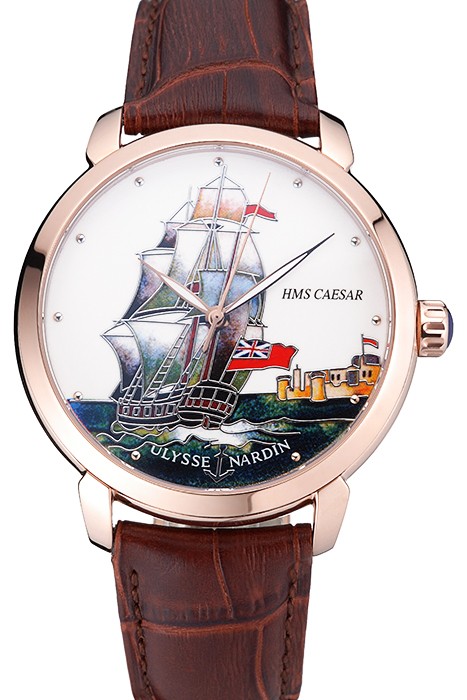 Ulysse Nardin Classico HMS Caesar Limited Edition White Dial Brown Leather Strap  622425