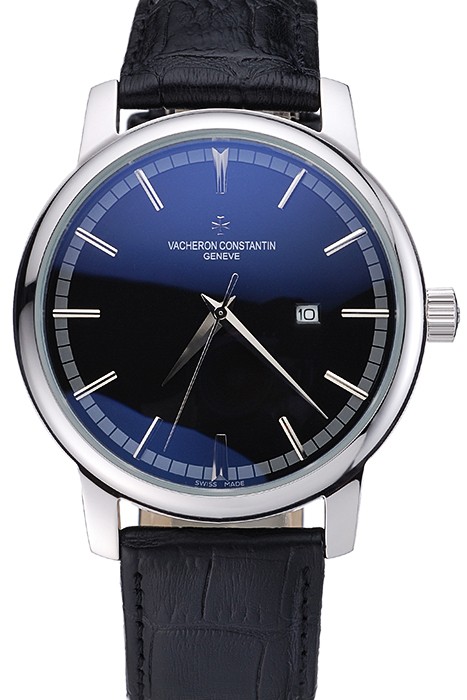 Vacheron Constantin Patrimony Contemporary Silver Case Black Dial Black Leather Strap 622306