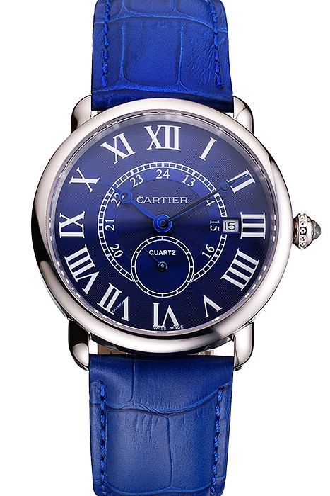 Cartier Ronde Louis Cartier Blue Dial Stainless Steel Case Blue Leather Strap