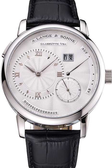 A. Lange & Sohne Lange 1 White Dial Stainless Steel Case Black Leather Strap
