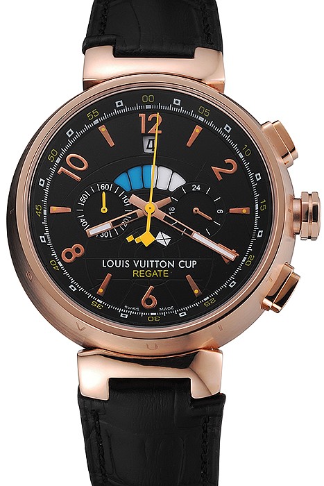 Louis Vuitton Tambour LV Cup Regate Black Dial Rose Gold Case Black Leather Strap