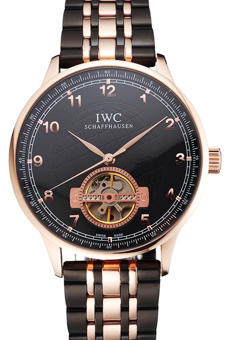 IWC Portugieser Tourbillon Black Dial Rose Gold Numerals Rose3 Gold Case Two Tone Black Rose Gold Bracelet