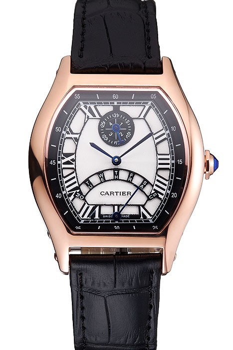 Cartier Tortue Perpetual Calendar White Dial Gold Case Black Leather Strap