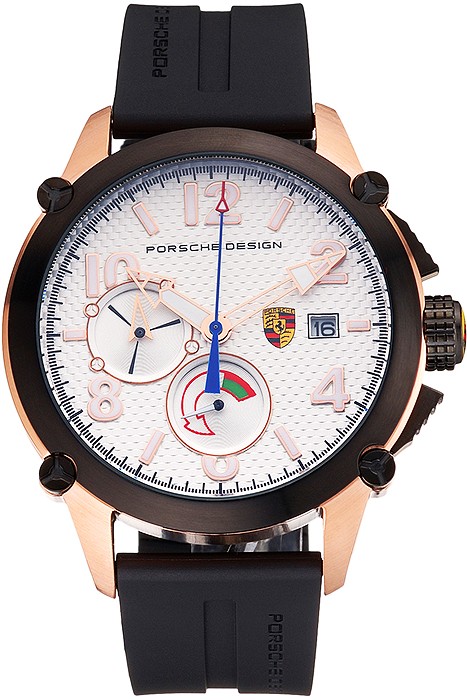 Porsche Design Indicator White Dial Gold Case Black Bezel Black Rubber Strap